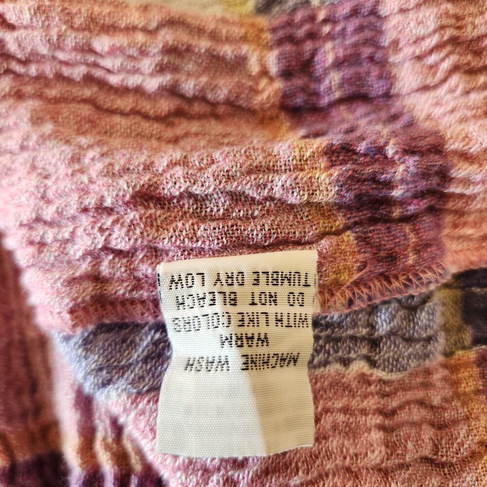 Habitat Top Womens L Pink Gray Plaid Crinkle Button Linen Blend Boho Chic Preppy - Picture 7 of 11